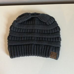 C.C. Beanie with ponytail opening. Dark grey